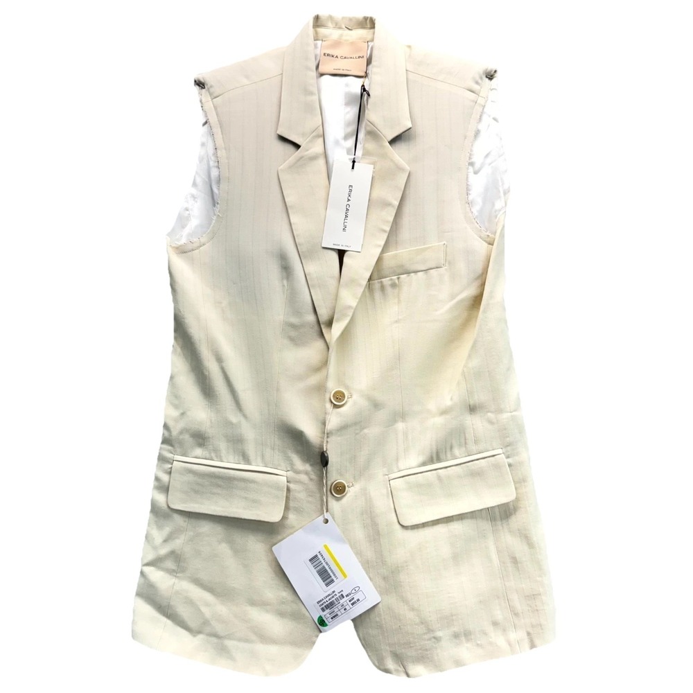 Erika Cavallini Womens IT 40 Ivory Sleeveless Blazer Vest Waistcoat Italian NWT